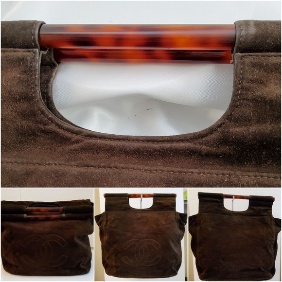 CC CHANEL BROWN SUEDE LEATHER VINTAGE ROD HAND BAG, CERTIFIED AUTHENTIC ♥ - Picture 7 of 15